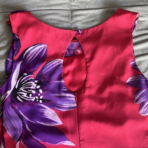 Anthropologie Yoana Baraschi Dress Sz Large Red Floral midi Satin Lined Keyhole - Picture 7 of 9